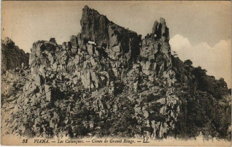 Carte postale ancienne Piana - Les Calanques - Cimes de Granit Rouge Corsica - Corse à Piana