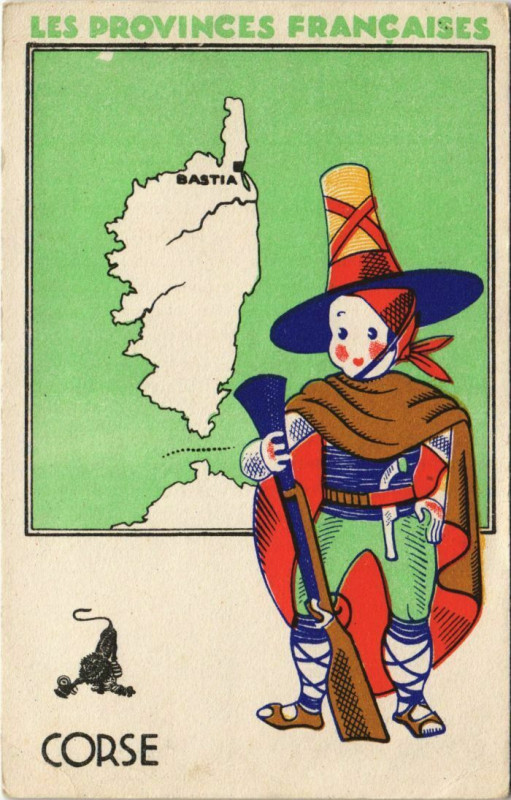 Carte postale ancienne Les Provinces Francaises - Map - Soldier Corsica - Corse