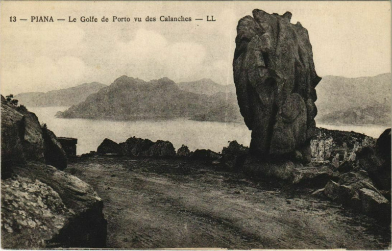 Carte postale ancienne Piana - Porto - Le Golfe - Vue des Calanches Corsica - Corse à Piana