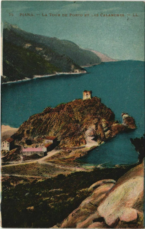 Carte postale ancienne Piana - Porto - La Tour de Porto et les Calanches Corsica - Corse à Piana