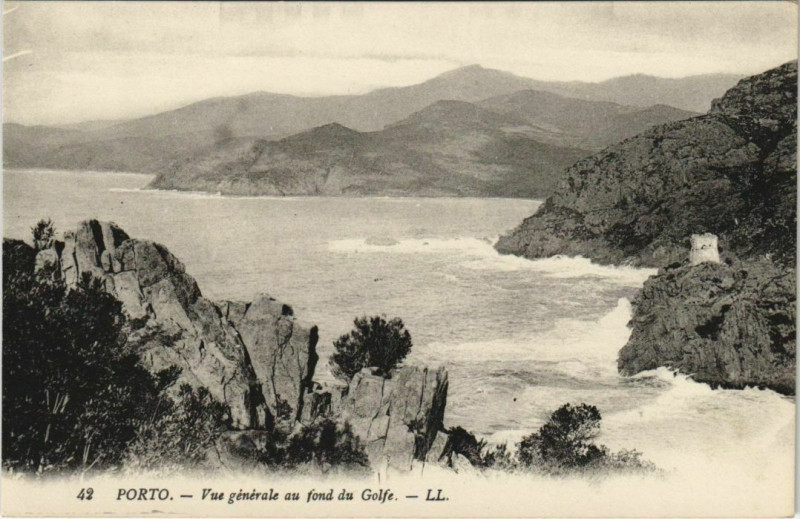 Carte postale ancienne Porto - Vue Generale au Fond du Golfe Corsica - Corse à Orto
