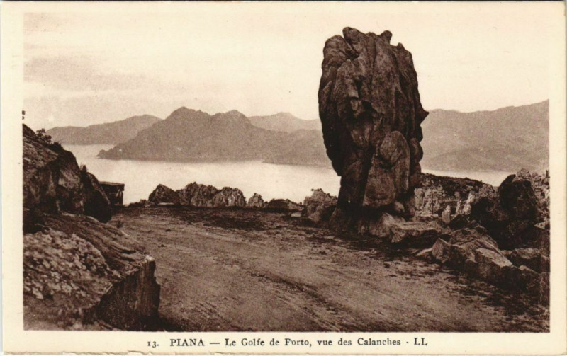 Carte postale ancienne Piana - Porto - Le Golfe - Vue des Calanches Corsica - Corse à Piana