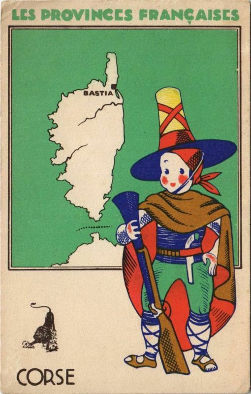 Carte postale ancienne Les Provinces Francaises - Map - Soldier Corsica - Corse