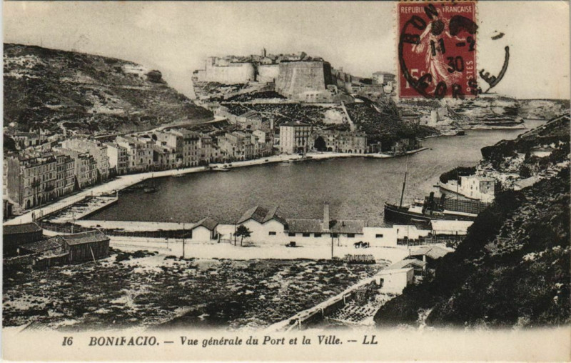 Carte postale ancienne Bonifacio - Vue Generale du Port et la Ville Corsica - Corse à Bonifacio