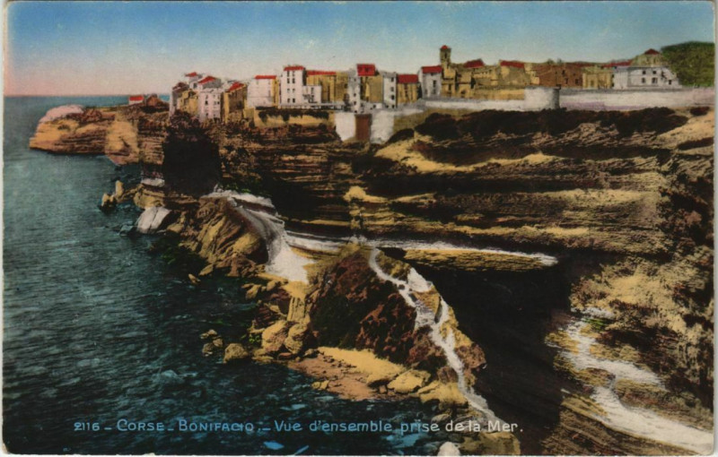 Carte postale ancienne Bonifacio - Vue d'Ensemble prise de la Mer Corsica - Corse à Bonifacio