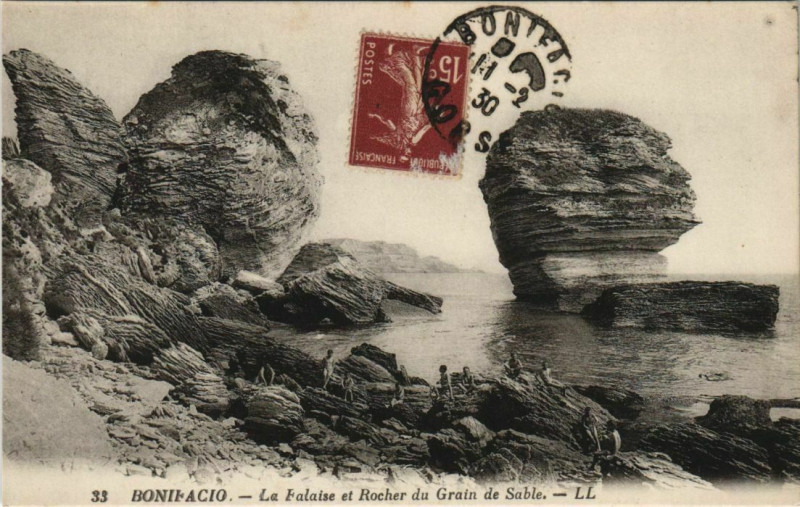 Carte postale ancienne Bonifacio - La Falaise - Rocher du Grain de Sable Corsica - Corse à Bonifacio