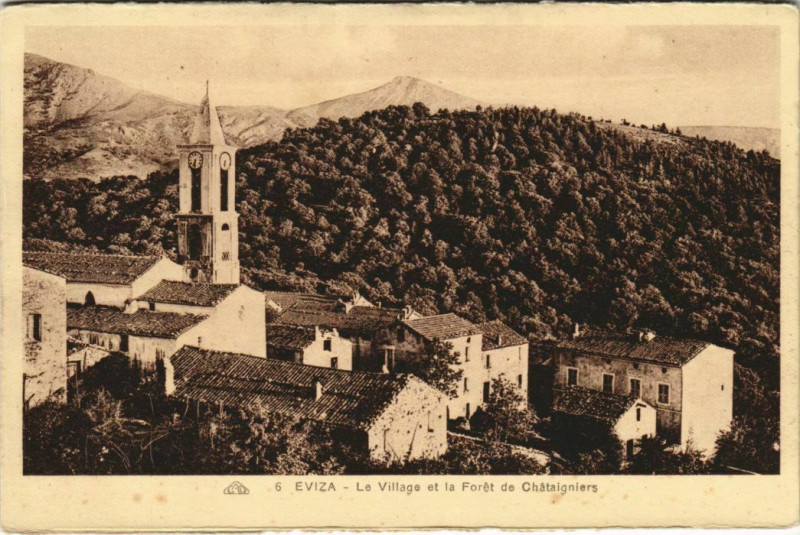 Carte postale ancienne Corse Eviza Le Village et la Foret