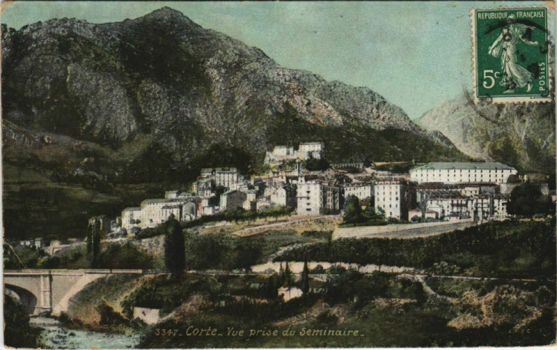 Carte postale ancienne Corte vue prise du Seminaire Corsica à Corte