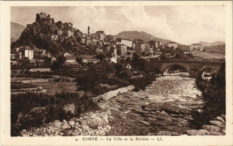 Carte postale ancienne Corte La Ville et la Riviere Corsica à Corte