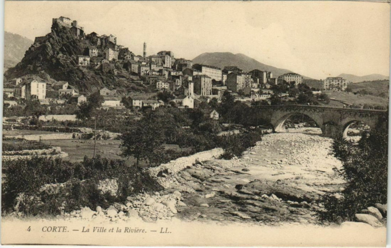 Carte postale ancienne Corte La Vile et la Riviere Corsica à Corte