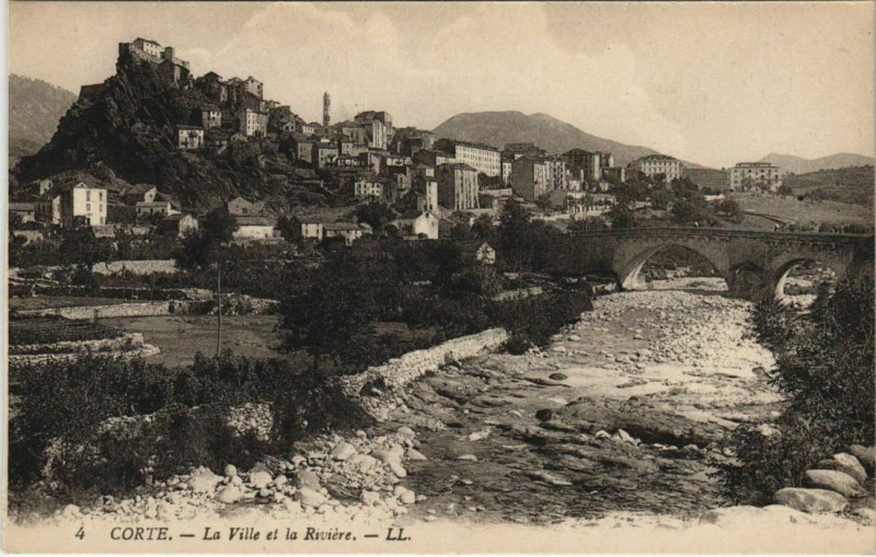 Carte postale ancienne Corte La Ville et la Riviere Corsica à Corte