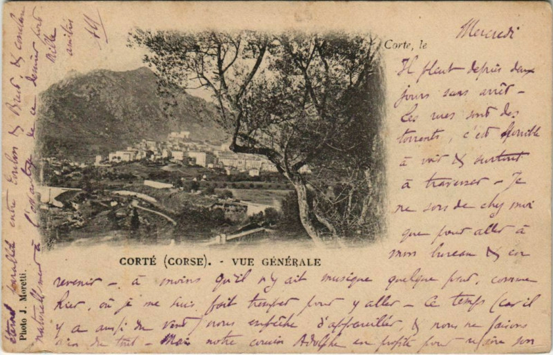 Carte postale ancienne Corte vue generale Corsica à Corte