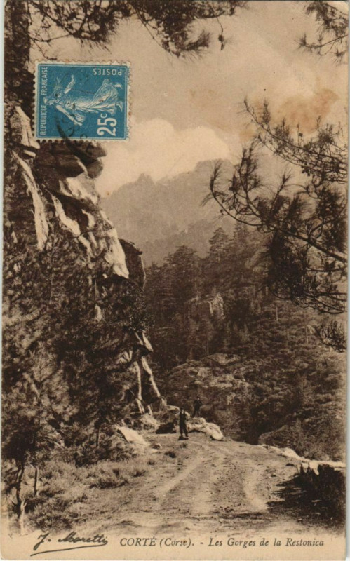 Carte postale ancienne Corte Les Gorges de la Restonica Corsica à Corte
