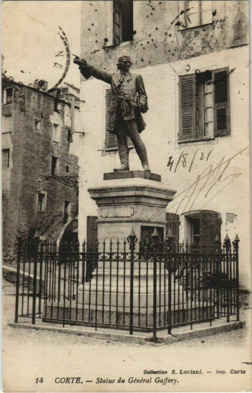 Carte postale ancienne Corte Statue du General Gaffroy Corsica à Corte