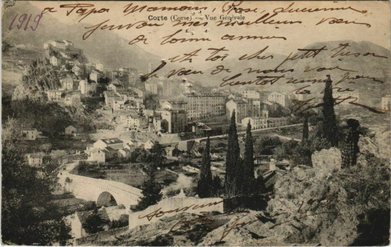 Carte postale ancienne Corte vue generale Corsica à Corte
