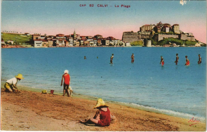 Carte postale ancienne Calvi La Plage Corsica à Calvi