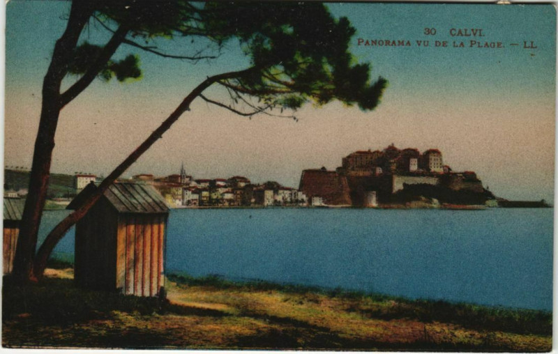 Carte postale ancienne Calvi Panorama vu de la Plage Corsica à Calvi