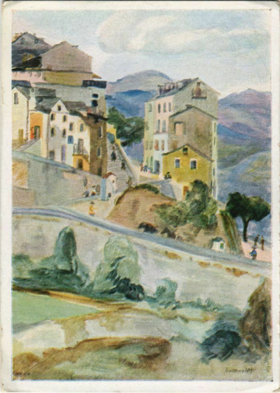 Carte postale ancienne Corte sur Corsica - Aquerelle Corsica - Corse à Corte