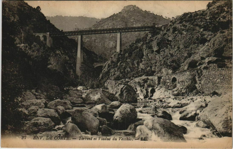 Carte postale ancienne Environs de Corte - Torrent et Viaduc du Vecchio Corsica - Corse à Corte