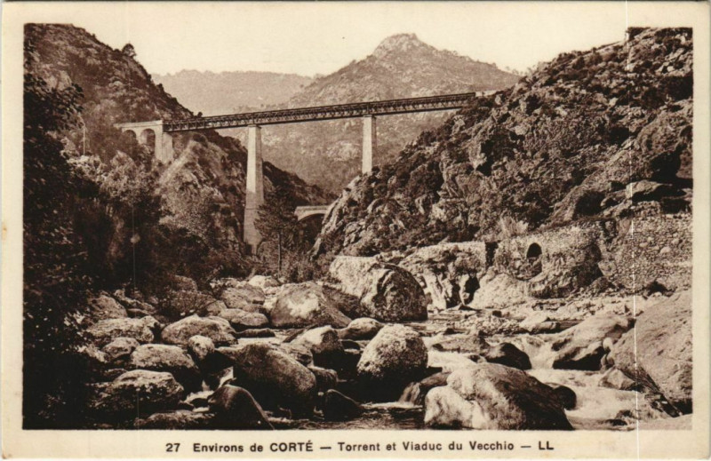 Carte postale ancienne Environs de Corte - Torrent et Viaduc du Vecchio Corsica - Corse à Corte