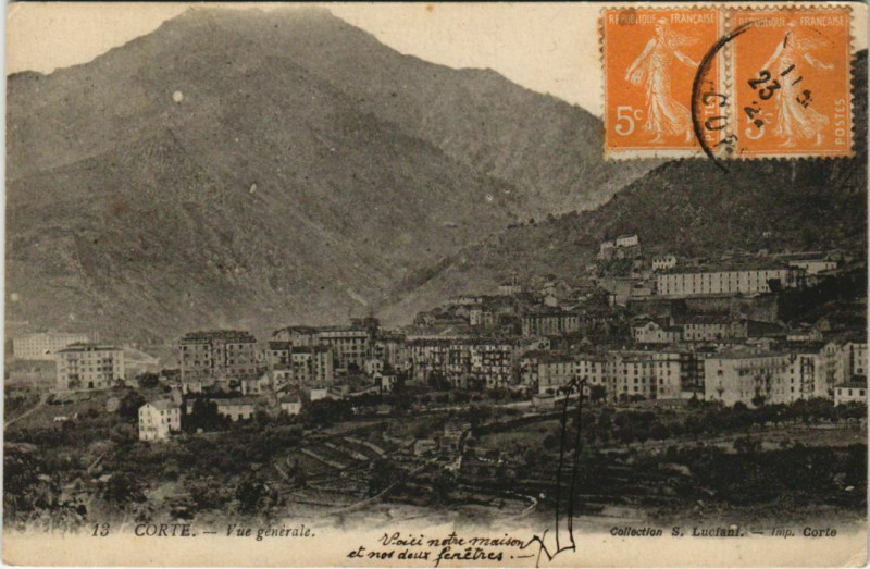 Carte postale ancienne Corse Corte Vue Generale à Corte