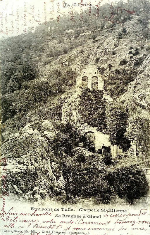 Carte postale ancienne Chapelle St-Etienne de Braguse à Gimel