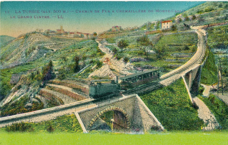 Carte postale ancienne Ll 12 - La Turbie - Chemin de fer à crémaillère de Monte-Carlo - Le Grand Cintre à La Turbie