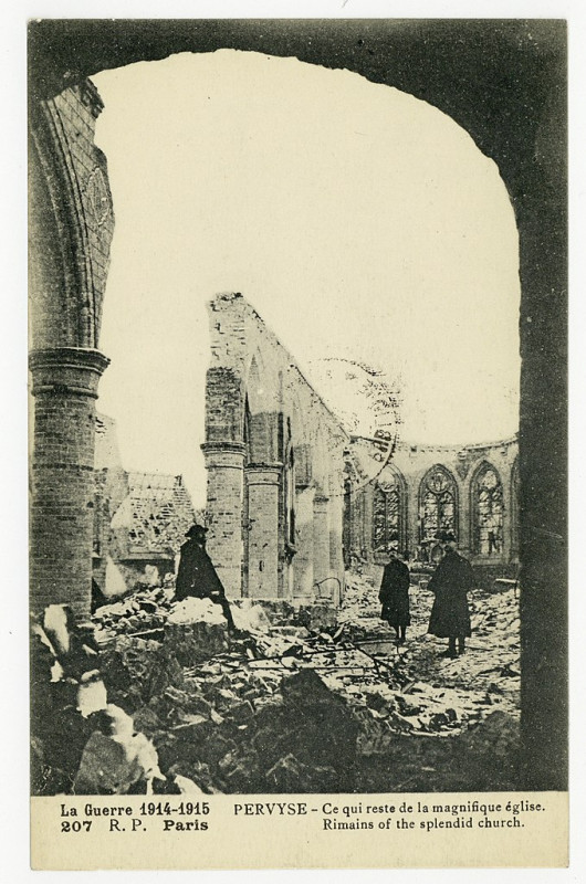 Carte postale ancienne Pervyse - ce qui reste de la magnifique église. Rimains of the splendid church. La Guerre 1914-1915 P-Fg-Cp-00867