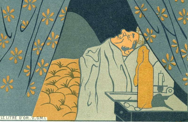 Carte postale ancienne Le Litre D'or I Gml 10 card cartoon series showing man retiring after putting his gold dust in a... (Nby 5760)