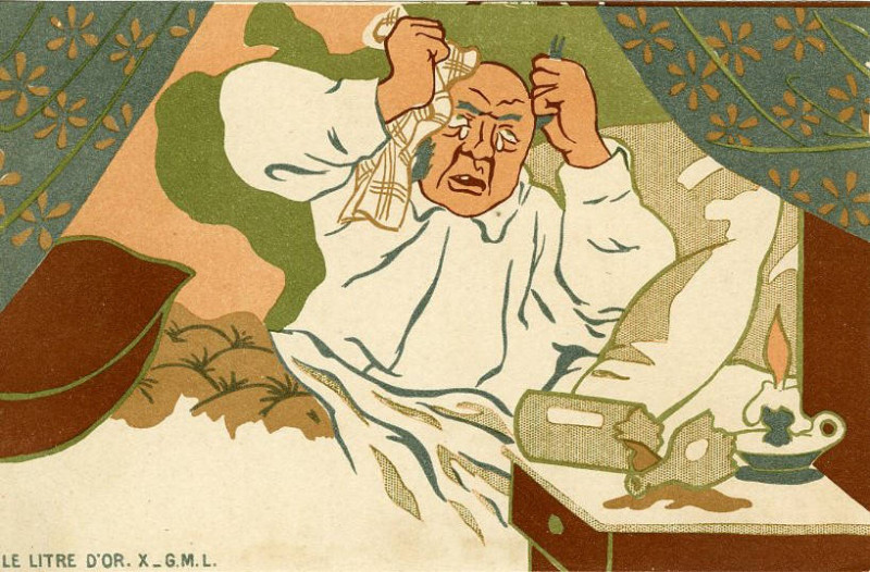 Carte postale ancienne Le Litre D'or I Gml 10 card cartoon series showing man retiring after putting his gold dust in a... (Nby 4868)