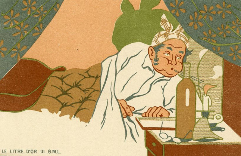 Carte postale ancienne Le Litre D'or I Gml 10 card cartoon series showing man retiring after putting his gold dust in a... (Nby 4430)
