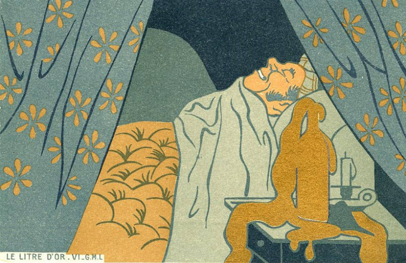 Carte postale ancienne Le Litre D'or I Gml 10 card cartoon series showing man retiring after putting his gold dust in a... (Nby 2369)