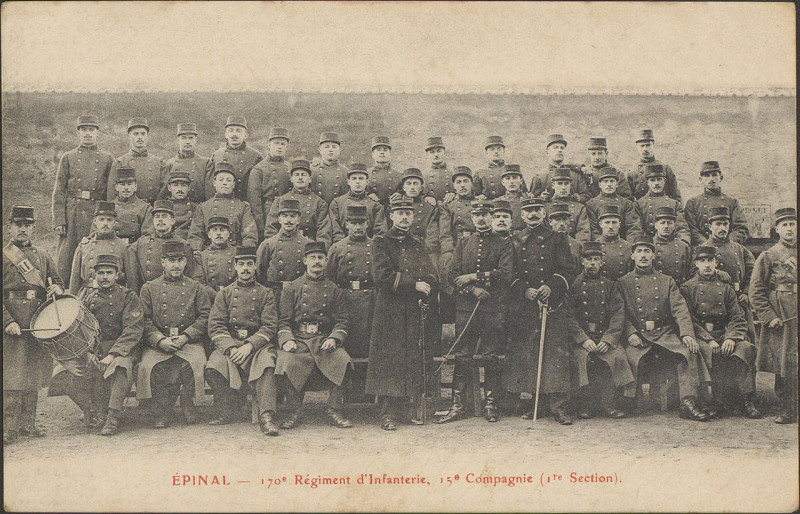 Carte postale ancienne Epinal, 170e Régiment d'Infanterie, 15e Compagnie (1er section) à Épinal