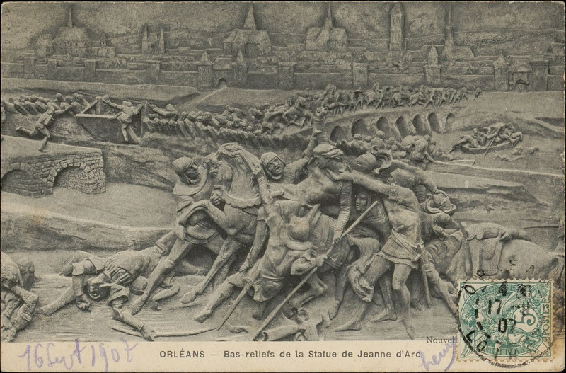 Carte postale ancienne Orléans, Bas-relief de la Statue de Jeanne d'Arc Cp 5538 Pr à Orléans
