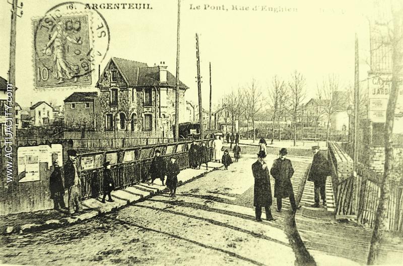 Carte postale ancienne Argenteuil.Pont.Rue d'Enghien