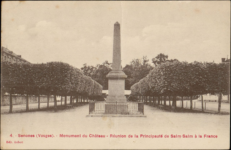 Carte postale ancienne Senones (Vosges), Monument du Château, Réunion de la Principauté de Salm-Salm à la France Cp 4970 PsurR