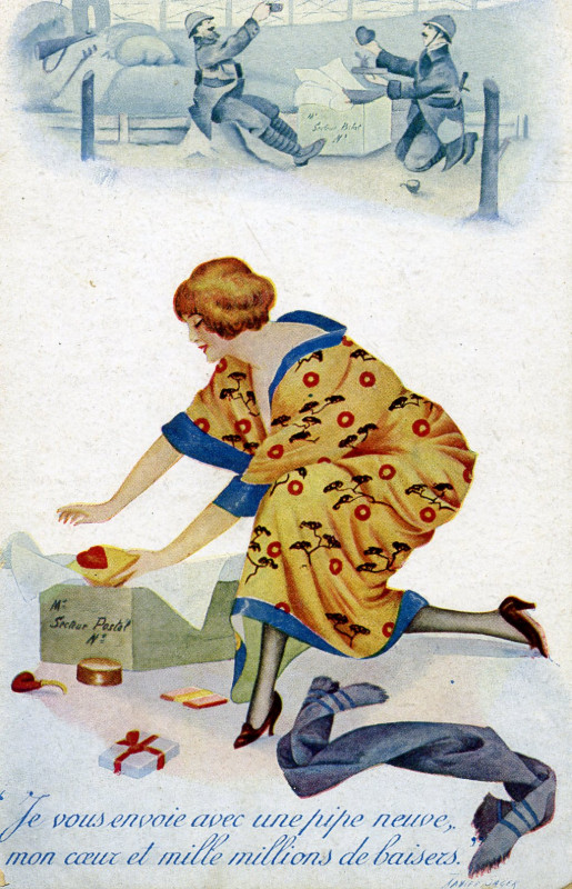 Carte postale ancienne Xavier Sager Je vous envoie avec une pipe neuve mon coeur et mille millions de baisers