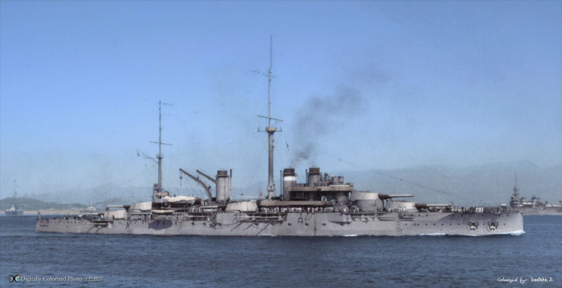 Carte postale ancienne Battleship Jean Bart colorized