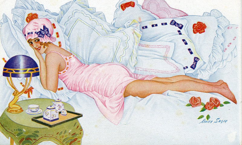Carte postale ancienne Xavier Sager Woman in bed 1