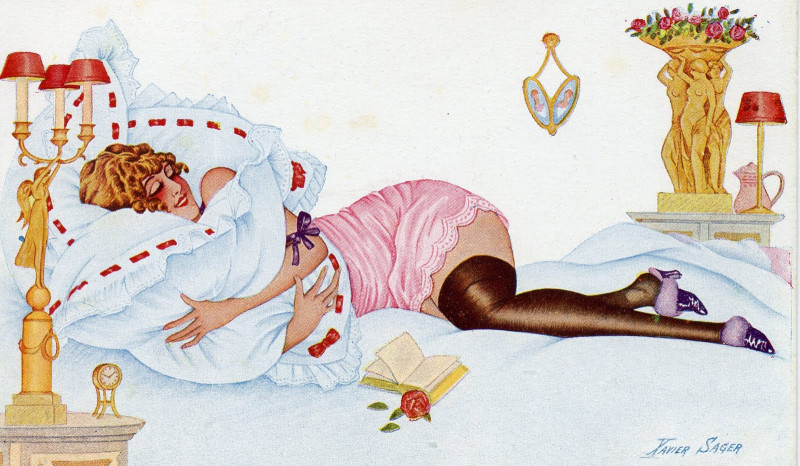 Carte postale ancienne Xavier Sager Woman in bed 2
