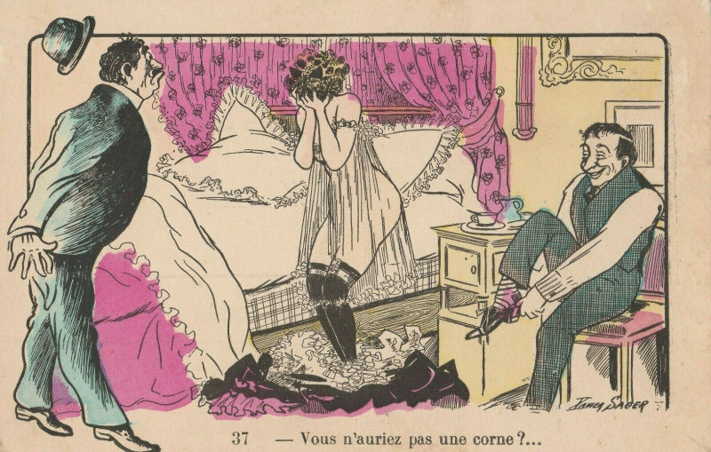 Carte postale ancienne Xavier Sager Vous n'auriez pas une corne