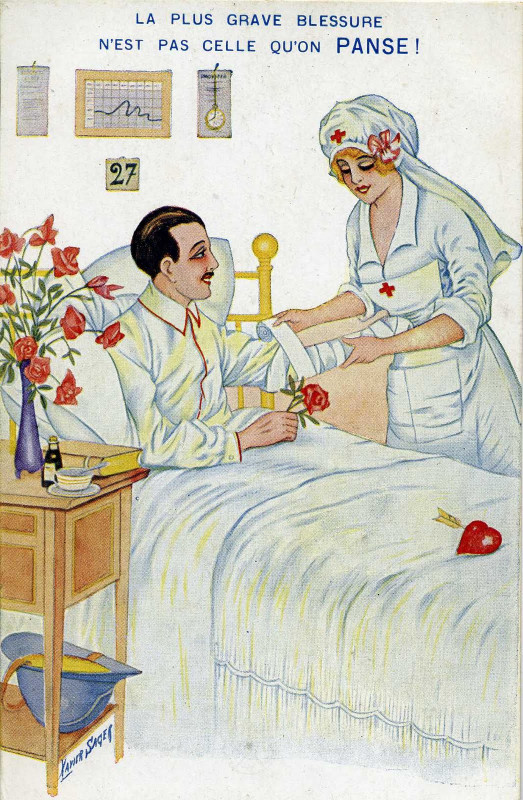 Carte postale ancienne Xavier Sager Infirmières - La plus grave blessure n'est past celle qu'on panse