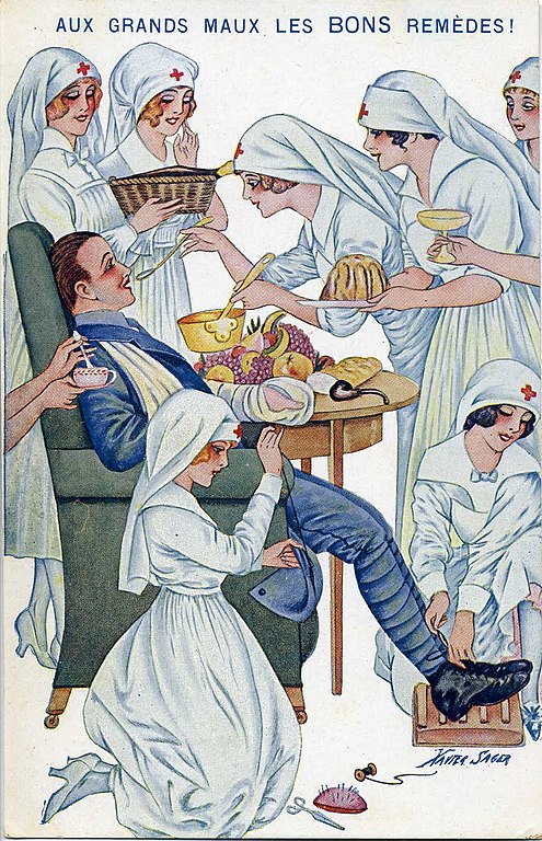 Carte postale ancienne Xavier Sager Infirmières - Aux grand maux les bons remèdes