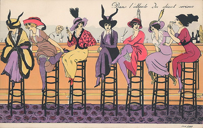 Carte postale ancienne Xavier Sager Dans l'attente du client serieux
