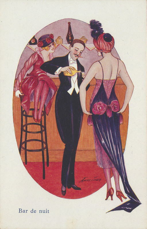 Carte postale ancienne Xavier Sager Bar de nuit