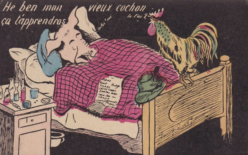 Carte postale ancienne Xavier Sager He ben mon vieux cochon ça t'apprendras