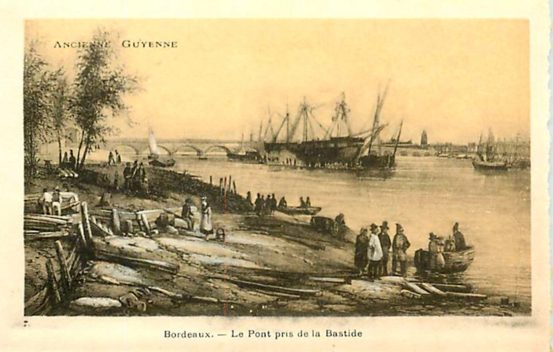 Carte postale ancienne Ancienne Guyenne - Bordeaux - Pont près de la Bastide à Bordeaux
