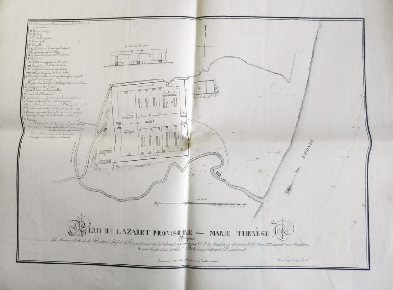 Carte postale ancienne Lazaret de Trompeloup - plan de l'installation (1822) b
