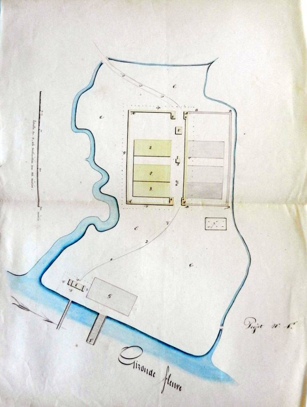 Carte postale ancienne Lazaret de Trompeloup - plan de l'installation (1822)