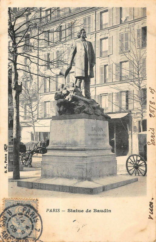 Carte postale ancienne Paris ed. B.F. Statue de baudin à Paris
